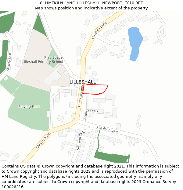 8, LIMEKILN LANE, LILLESHALL, NEWPORT, TF10 9EZ: Location map and indicative extent of plot