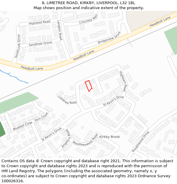 8, LIMETREE ROAD, KIRKBY, LIVERPOOL, L32 1BL: Location map and indicative extent of plot