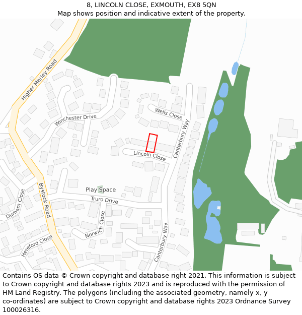 8, LINCOLN CLOSE, EXMOUTH, EX8 5QN: Location map and indicative extent of plot