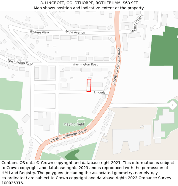 8, LINCROFT, GOLDTHORPE, ROTHERHAM, S63 9FE: Location map and indicative extent of plot