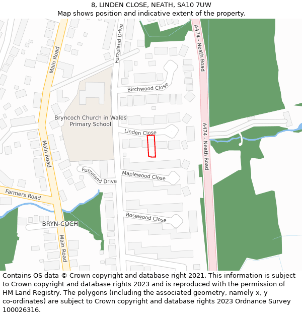 8, LINDEN CLOSE, NEATH, SA10 7UW: Location map and indicative extent of plot