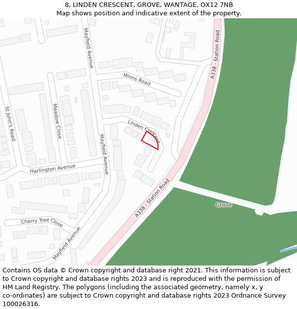 8, LINDEN CRESCENT, GROVE, WANTAGE, OX12 7NB: Location map and indicative extent of plot