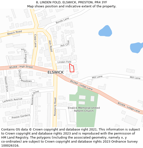 8, LINDEN FOLD, ELSWICK, PRESTON, PR4 3YF: Location map and indicative extent of plot