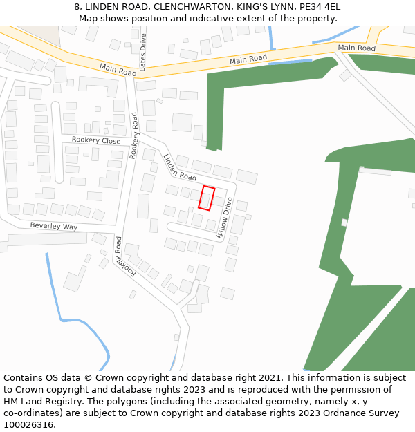 8, LINDEN ROAD, CLENCHWARTON, KING'S LYNN, PE34 4EL: Location map and indicative extent of plot