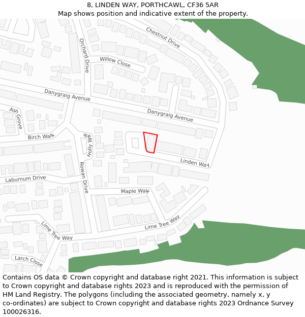 8, LINDEN WAY, PORTHCAWL, CF36 5AR: Location map and indicative extent of plot