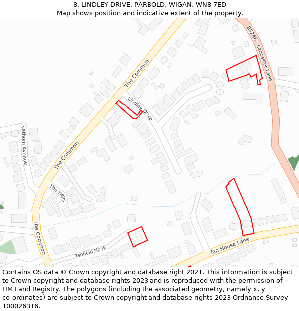 8, LINDLEY DRIVE, PARBOLD, WIGAN, WN8 7ED: Location map and indicative extent of plot