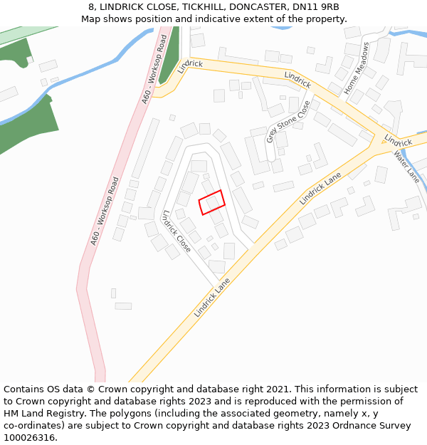 8, LINDRICK CLOSE, TICKHILL, DONCASTER, DN11 9RB: Location map and indicative extent of plot