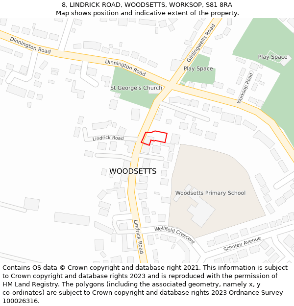 8, LINDRICK ROAD, WOODSETTS, WORKSOP, S81 8RA: Location map and indicative extent of plot