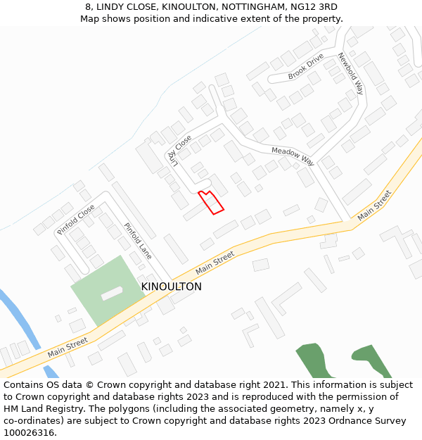 8, LINDY CLOSE, KINOULTON, NOTTINGHAM, NG12 3RD: Location map and indicative extent of plot