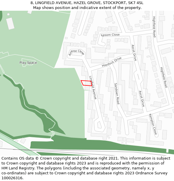 8, LINGFIELD AVENUE, HAZEL GROVE, STOCKPORT, SK7 4SL: Location map and indicative extent of plot