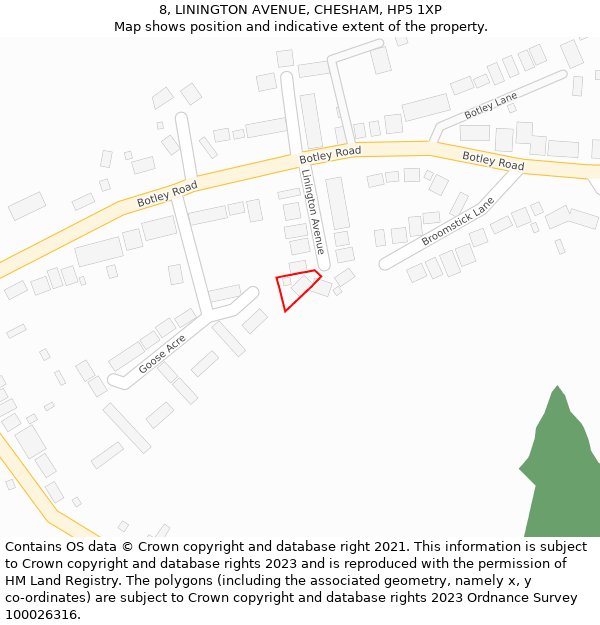 8, LININGTON AVENUE, CHESHAM, HP5 1XP: Location map and indicative extent of plot