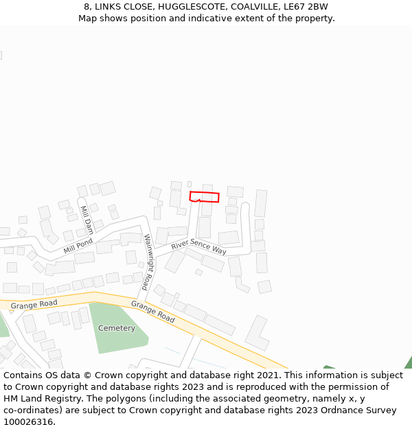 8, LINKS CLOSE, HUGGLESCOTE, COALVILLE, LE67 2BW: Location map and indicative extent of plot