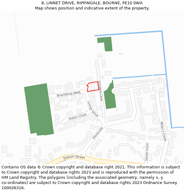 8, LINNET DRIVE, RIPPINGALE, BOURNE, PE10 0WA: Location map and indicative extent of plot