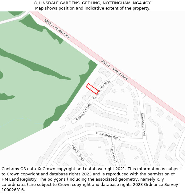 8, LINSDALE GARDENS, GEDLING, NOTTINGHAM, NG4 4GY: Location map and indicative extent of plot