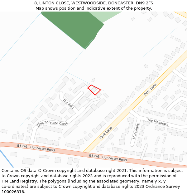 8, LINTON CLOSE, WESTWOODSIDE, DONCASTER, DN9 2FS: Location map and indicative extent of plot