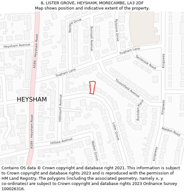 8, LISTER GROVE, HEYSHAM, MORECAMBE, LA3 2DF: Location map and indicative extent of plot