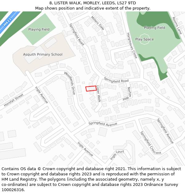8, LISTER WALK, MORLEY, LEEDS, LS27 9TD: Location map and indicative extent of plot