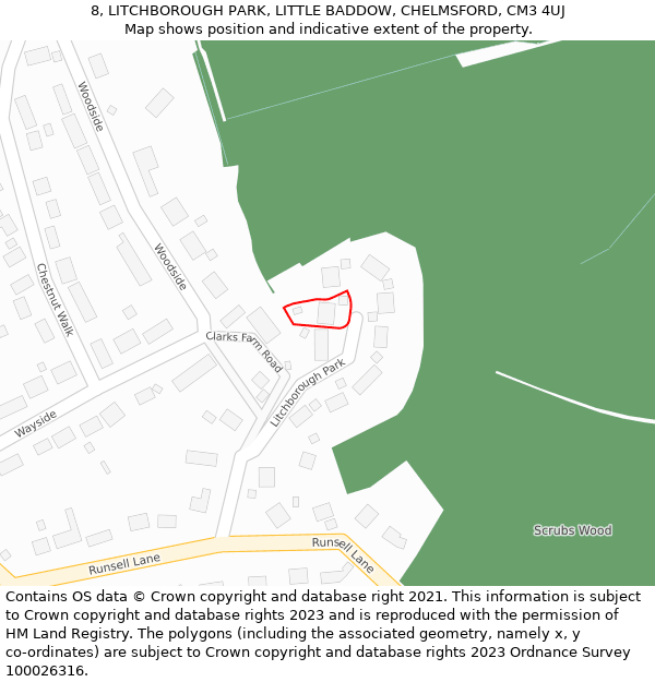 8, LITCHBOROUGH PARK, LITTLE BADDOW, CHELMSFORD, CM3 4UJ: Location map and indicative extent of plot