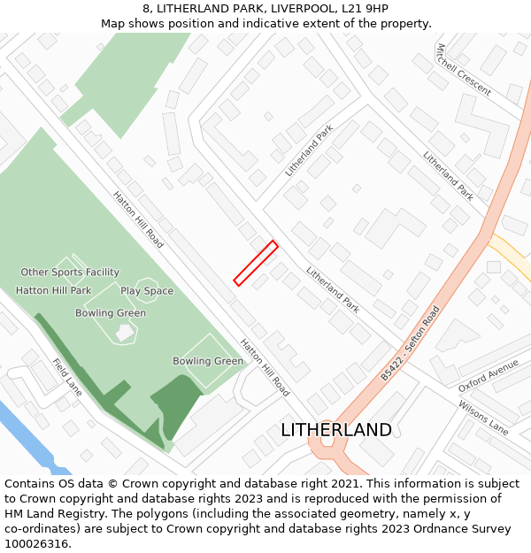 8, LITHERLAND PARK, LIVERPOOL, L21 9HP: Location map and indicative extent of plot