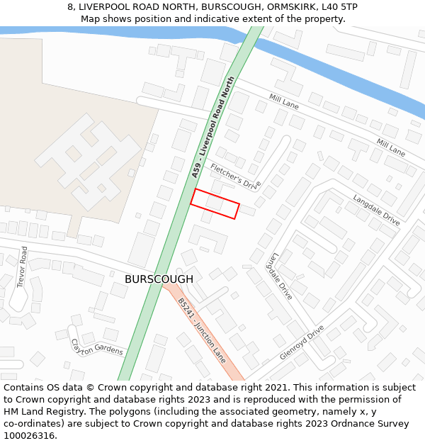 8, LIVERPOOL ROAD NORTH, BURSCOUGH, ORMSKIRK, L40 5TP: Location map and indicative extent of plot