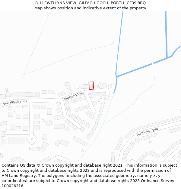8, LLEWELLYNS VIEW, GILFACH GOCH, PORTH, CF39 8BQ: Location map and indicative extent of plot