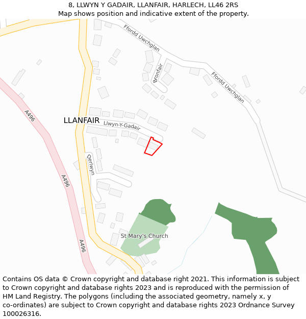 8, LLWYN Y GADAIR, LLANFAIR, HARLECH, LL46 2RS: Location map and indicative extent of plot
