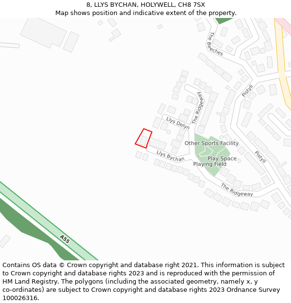 8, LLYS BYCHAN, HOLYWELL, CH8 7SX: Location map and indicative extent of plot