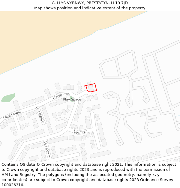 8, LLYS VYRNWY, PRESTATYN, LL19 7JD: Location map and indicative extent of plot