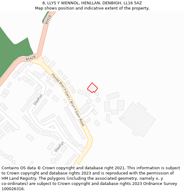 8, LLYS Y WENNOL, HENLLAN, DENBIGH, LL16 5AZ: Location map and indicative extent of plot