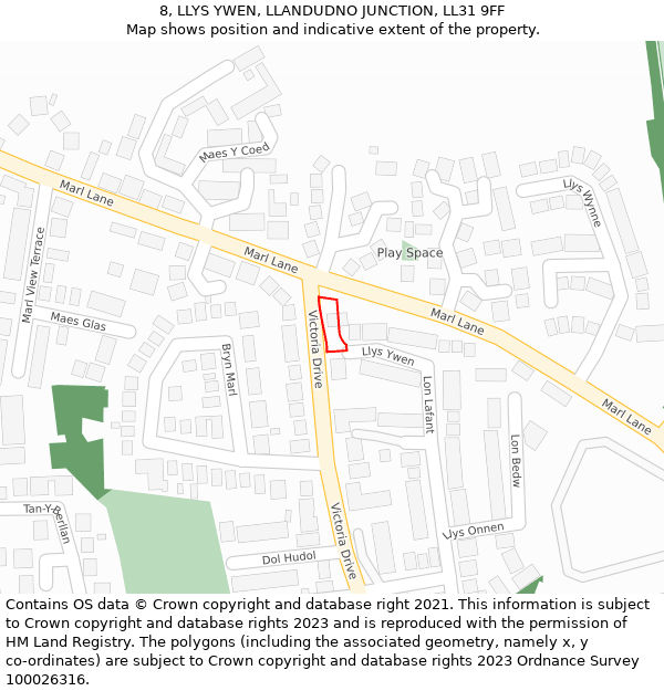 8, LLYS YWEN, LLANDUDNO JUNCTION, LL31 9FF: Location map and indicative extent of plot