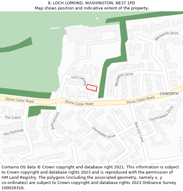 8, LOCH LOMOND, WASHINGTON, NE37 1PD: Location map and indicative extent of plot