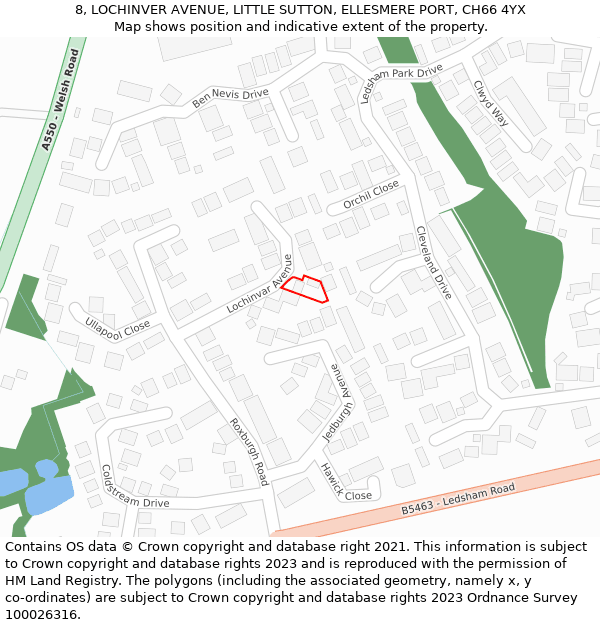 8, LOCHINVER AVENUE, LITTLE SUTTON, ELLESMERE PORT, CH66 4YX: Location map and indicative extent of plot