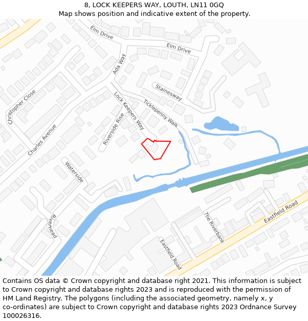 8, LOCK KEEPERS WAY, LOUTH, LN11 0GQ: Location map and indicative extent of plot