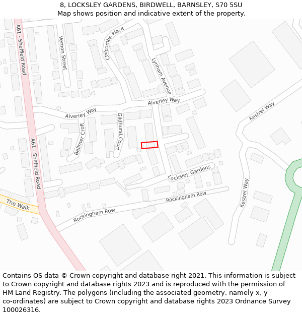 8, LOCKSLEY GARDENS, BIRDWELL, BARNSLEY, S70 5SU: Location map and indicative extent of plot