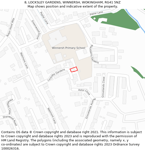 8, LOCKSLEY GARDENS, WINNERSH, WOKINGHAM, RG41 5NZ: Location map and indicative extent of plot
