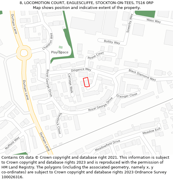 8, LOCOMOTION COURT, EAGLESCLIFFE, STOCKTON-ON-TEES, TS16 0RP: Location map and indicative extent of plot