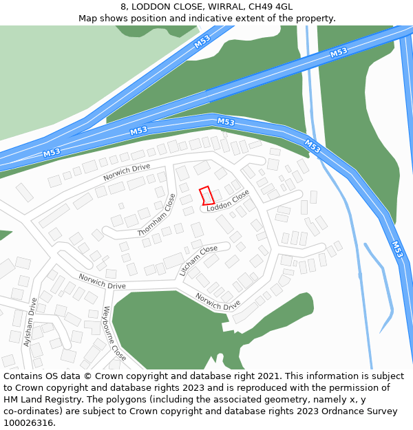 8, LODDON CLOSE, WIRRAL, CH49 4GL: Location map and indicative extent of plot