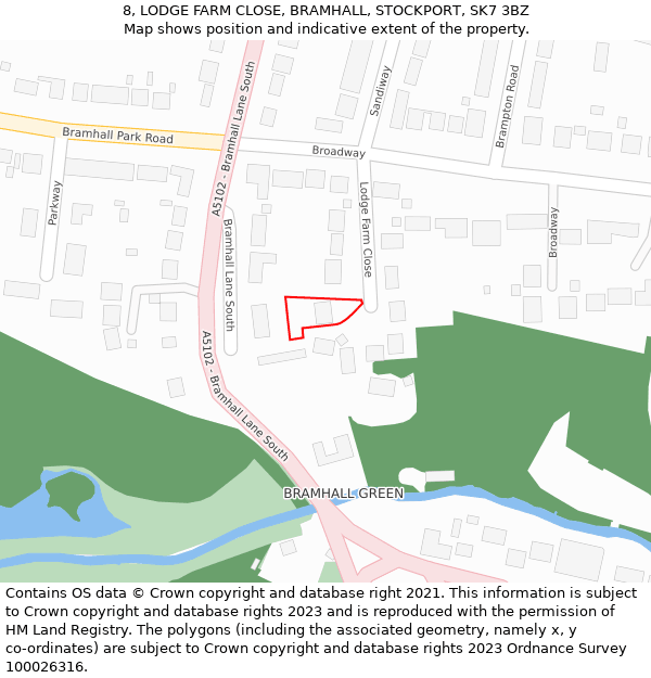 8, LODGE FARM CLOSE, BRAMHALL, STOCKPORT, SK7 3BZ: Location map and indicative extent of plot