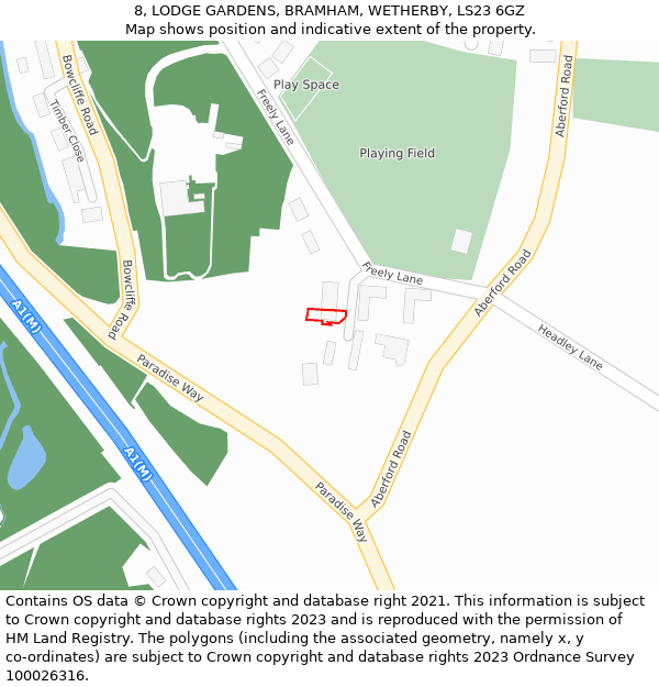 8, LODGE GARDENS, BRAMHAM, WETHERBY, LS23 6GZ: Location map and indicative extent of plot