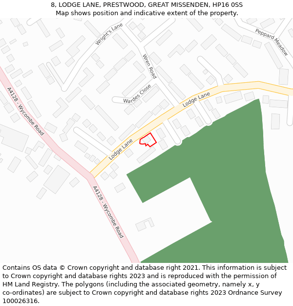 8, LODGE LANE, PRESTWOOD, GREAT MISSENDEN, HP16 0SS: Location map and indicative extent of plot