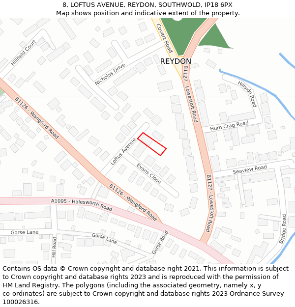 8, LOFTUS AVENUE, REYDON, SOUTHWOLD, IP18 6PX: Location map and indicative extent of plot