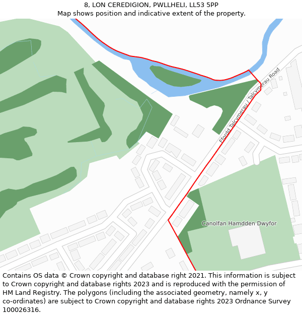 8, LON CEREDIGION, PWLLHELI, LL53 5PP: Location map and indicative extent of plot