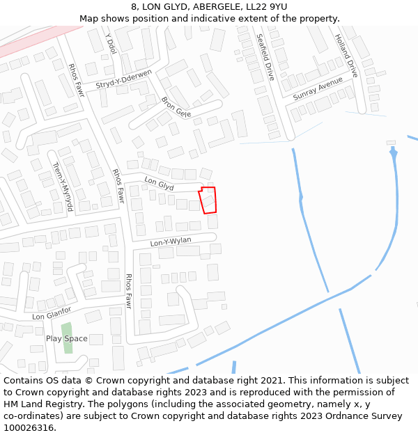 8, LON GLYD, ABERGELE, LL22 9YU: Location map and indicative extent of plot