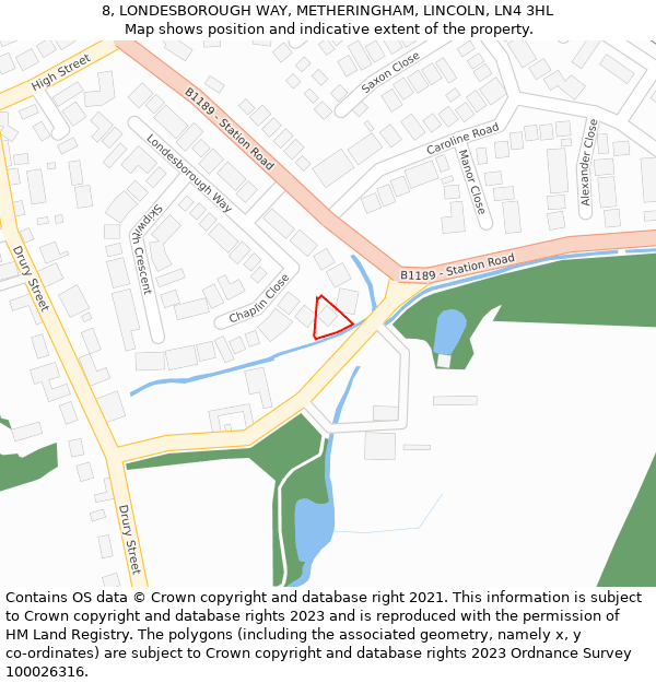 8, LONDESBOROUGH WAY, METHERINGHAM, LINCOLN, LN4 3HL: Location map and indicative extent of plot