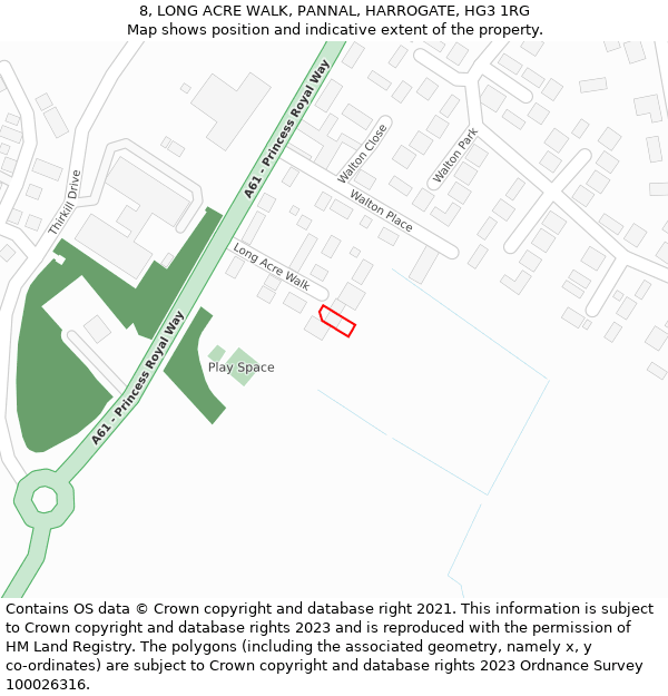 8, LONG ACRE WALK, PANNAL, HARROGATE, HG3 1RG: Location map and indicative extent of plot