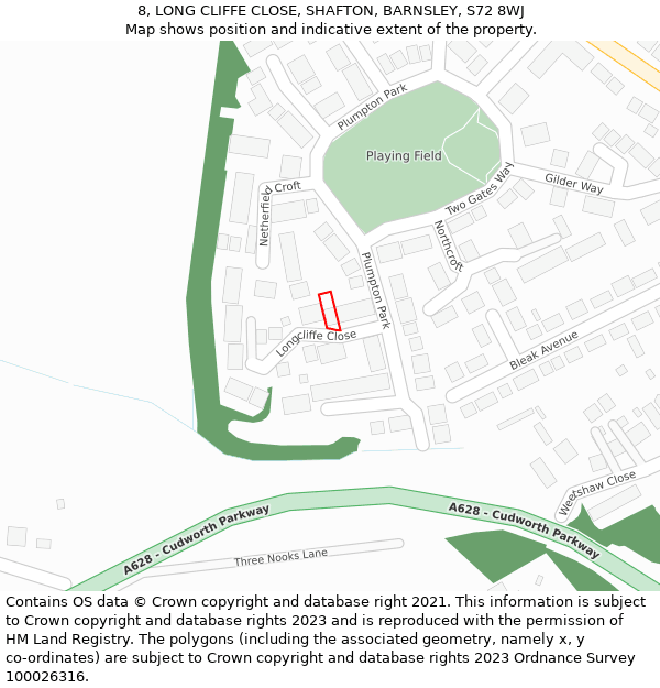 8, LONG CLIFFE CLOSE, SHAFTON, BARNSLEY, S72 8WJ: Location map and indicative extent of plot