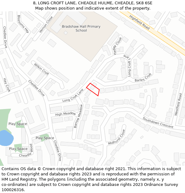 8, LONG CROFT LANE, CHEADLE HULME, CHEADLE, SK8 6SE: Location map and indicative extent of plot