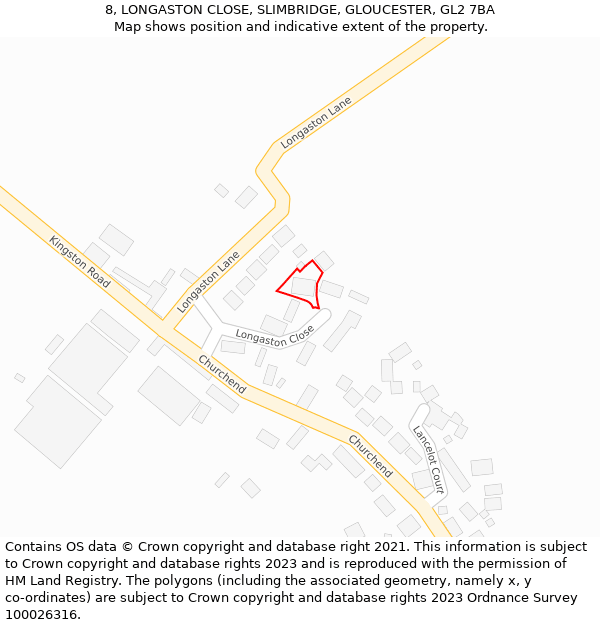 8, LONGASTON CLOSE, SLIMBRIDGE, GLOUCESTER, GL2 7BA: Location map and indicative extent of plot