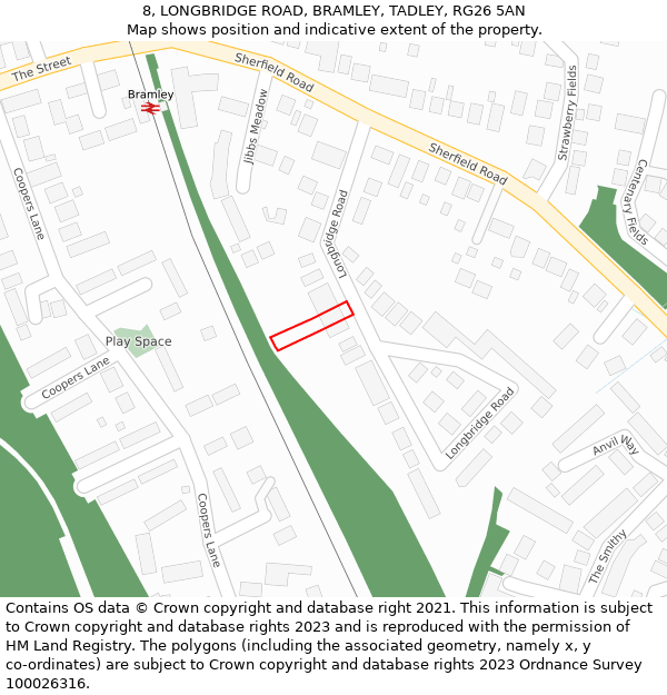 8, LONGBRIDGE ROAD, BRAMLEY, TADLEY, RG26 5AN: Location map and indicative extent of plot