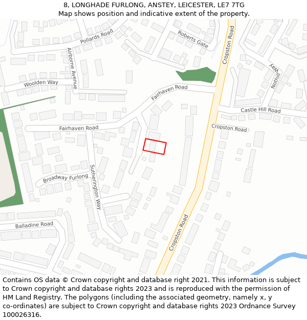 8, LONGHADE FURLONG, ANSTEY, LEICESTER, LE7 7TG: Location map and indicative extent of plot